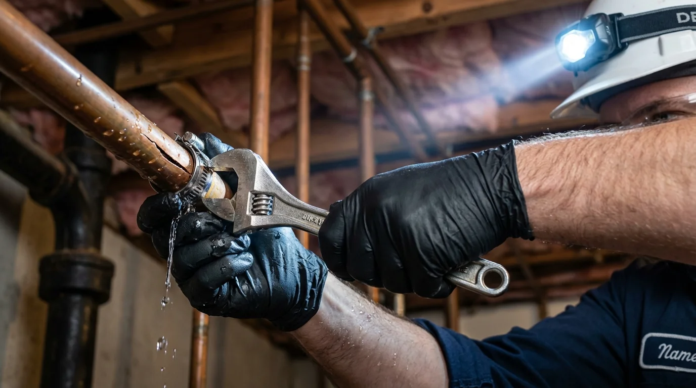 Emergency pipe clamp repair being performed by a Johns Plumbing LLC plumber in Greer