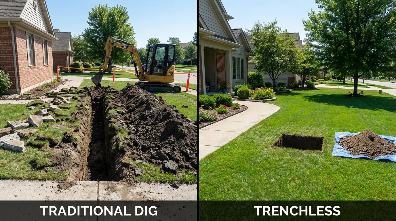 Trenchless sewer repair with minimal yard damage versus traditional excavation in Greer, SC